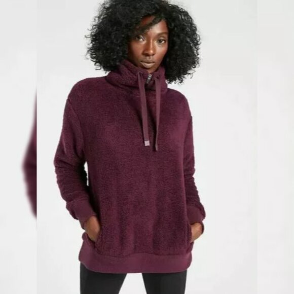 Athleta Talus Sherpa Half Zip Pullover Sweatshirt Top in Burgundy Size XS - Picture 1 of 9